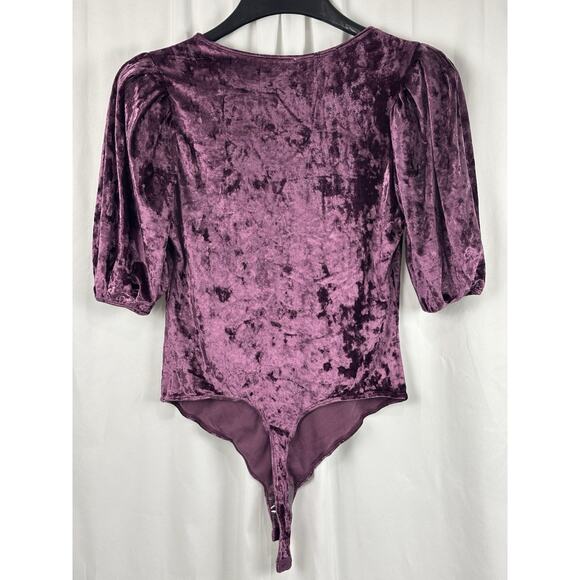 NEW Free People Don't You Wish Purple Velvet Bodysuit Puff Sleeve Whimsygoth S - Picture 4 of 7